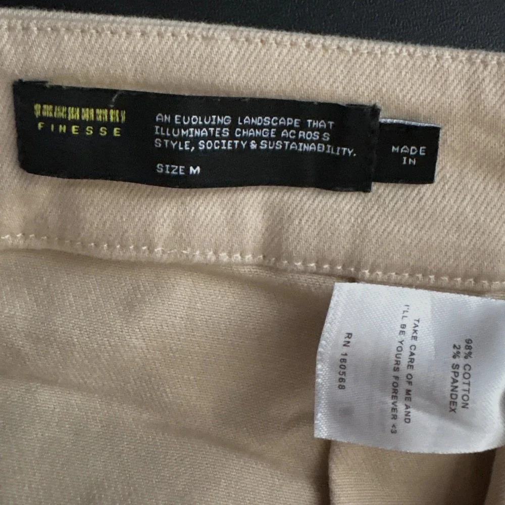 Finesse Beige Pleated Cotton Blend Mini Skirt Size M High Waist Stretchy Twill